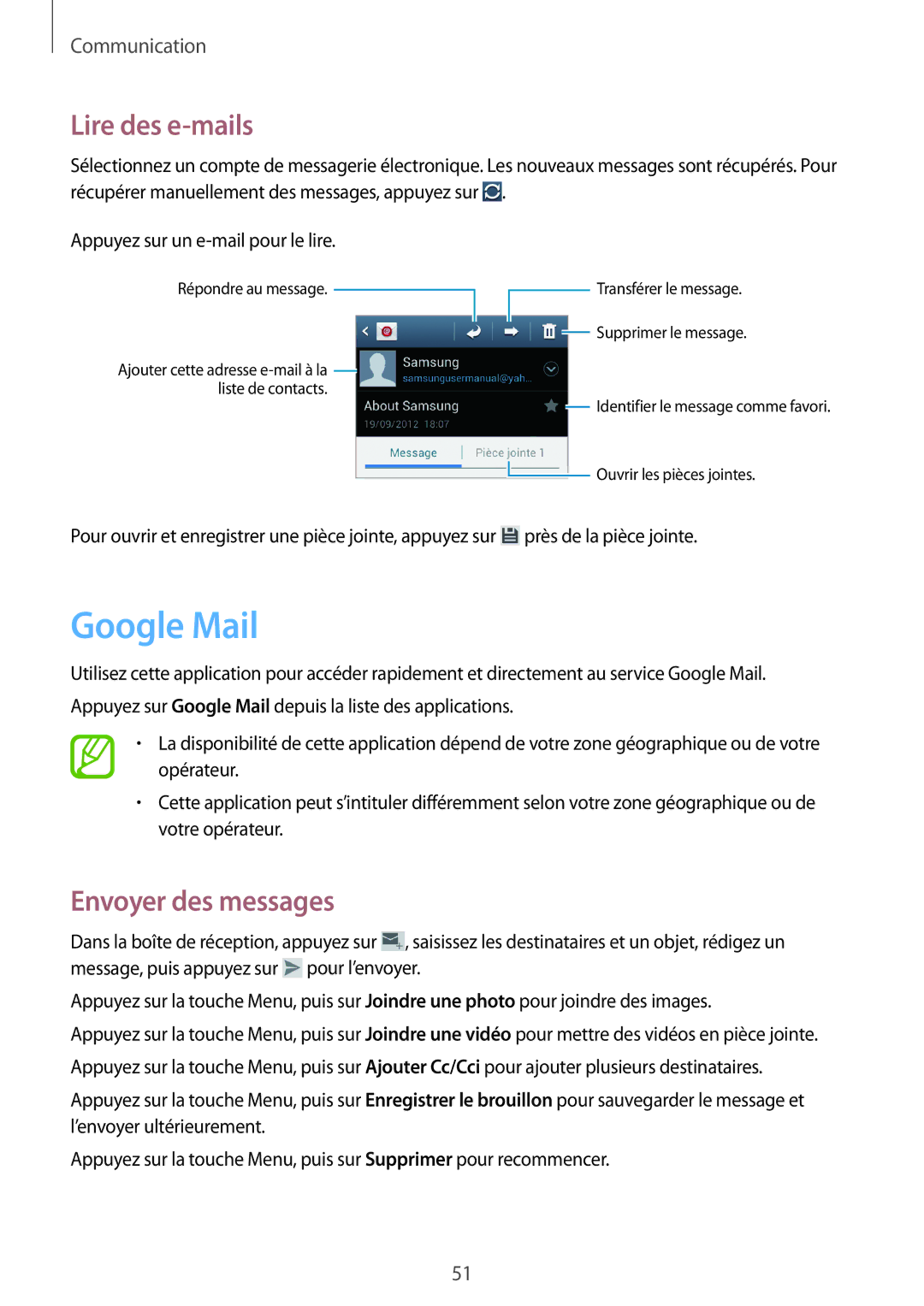 Samsung GT-S7710TAABGL, GT-S7710KRABGL manual Google Mail, Lire des e-mails 