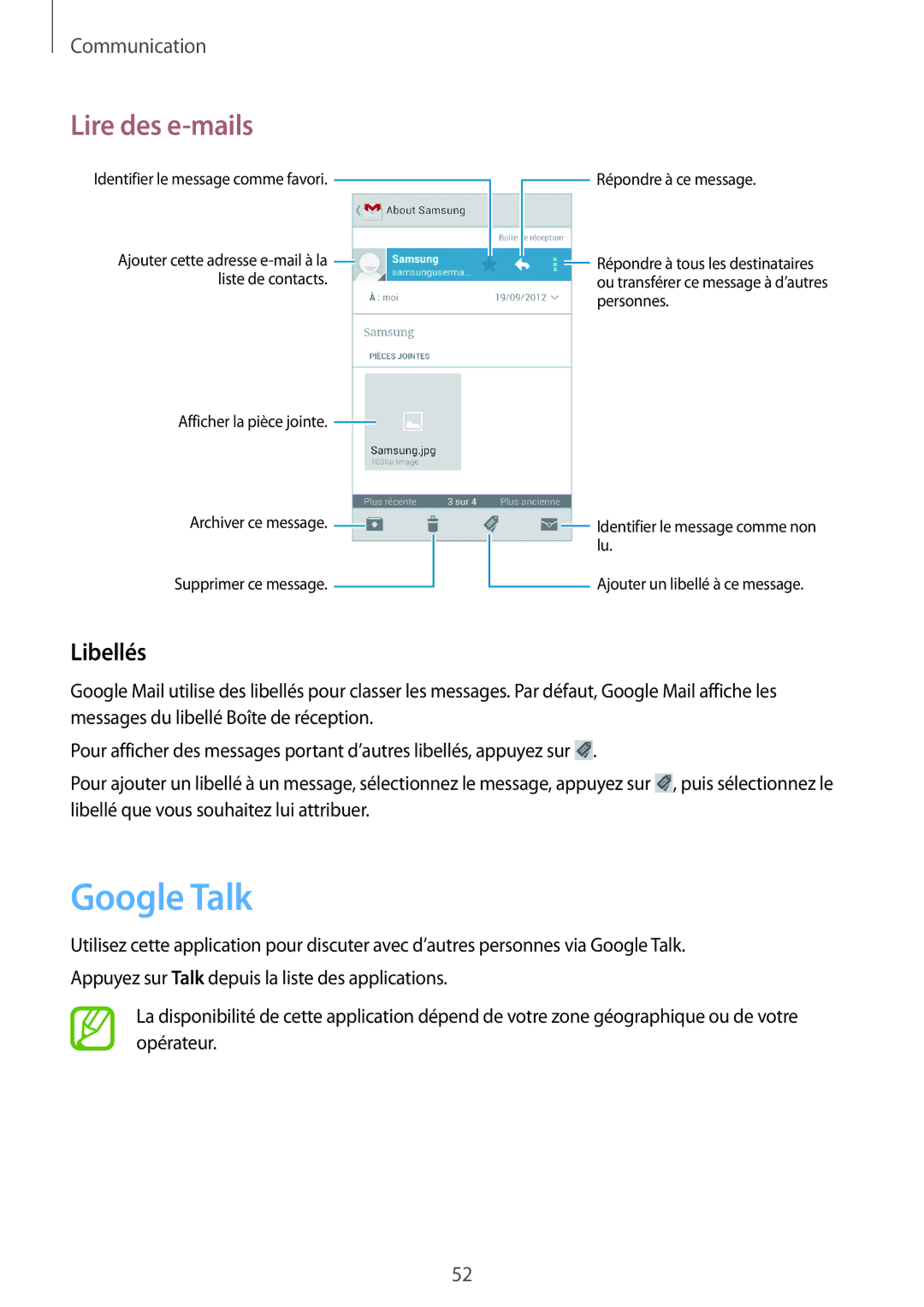 Samsung GT-S7710KRABGL, GT-S7710TAABGL manual Google Talk, Libellés 