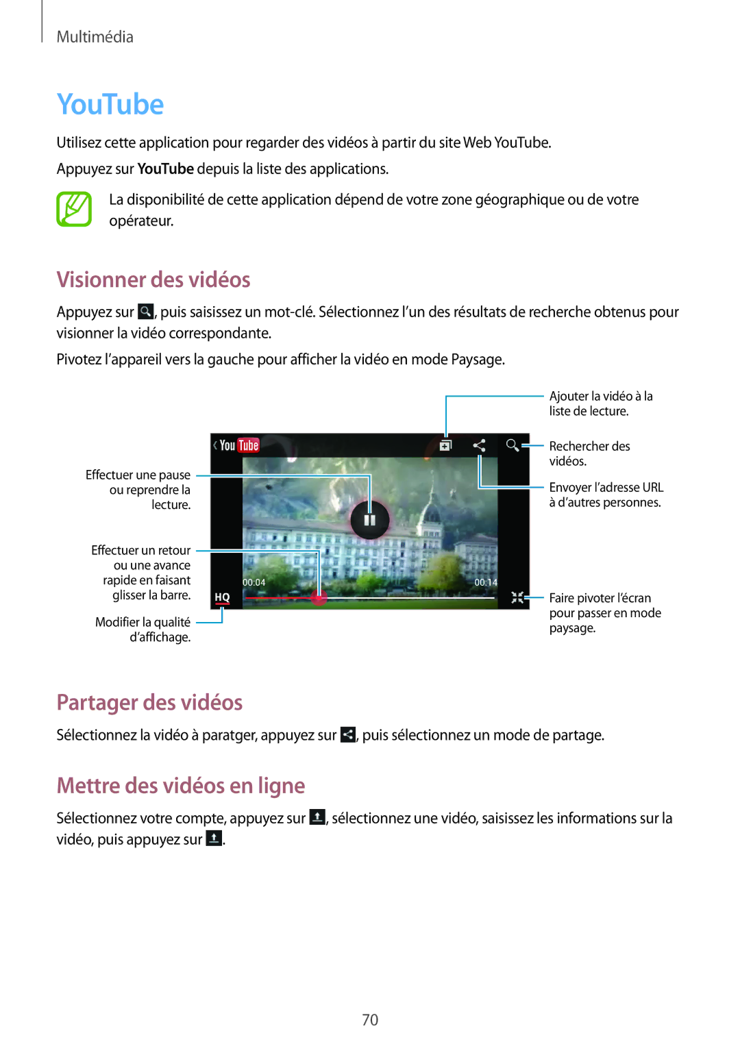 Samsung GT-S7710KRABGL, GT-S7710TAABGL manual YouTube, Mettre des vidéos en ligne 