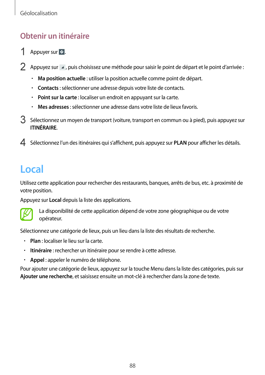 Samsung GT-S7710KRABGL, GT-S7710TAABGL manual Local, Obtenir un itinéraire 