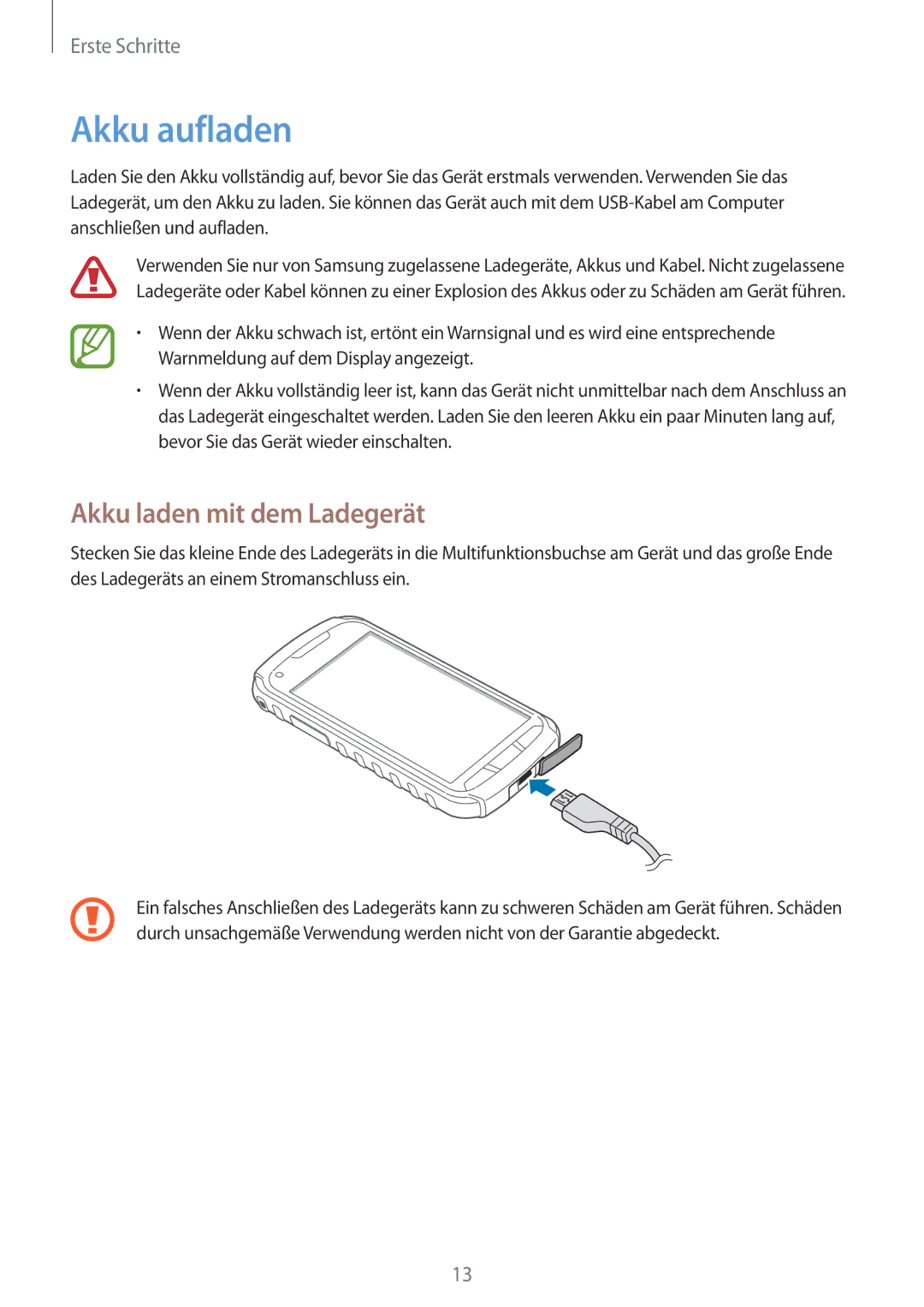 Samsung GT-S7710TAAVD2, GT-S7710KRADBT, GT2S7710TAADBT, GT2S7710KRADBT manual Akku aufladen, Akku laden mit dem Ladegerät 