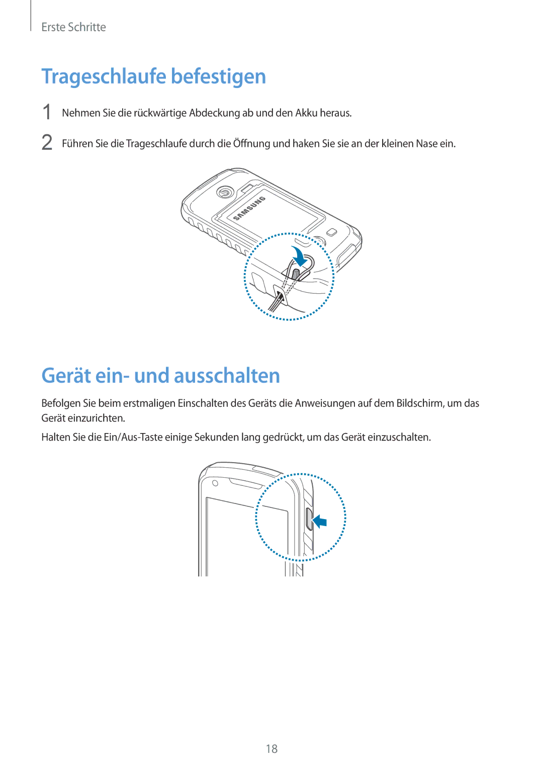 Samsung GT2S7710KRADBT, GT-S7710KRADBT, GT2S7710TAADBT, GT-S7710TAAVGR Trageschlaufe befestigen, Gerät ein- und ausschalten 