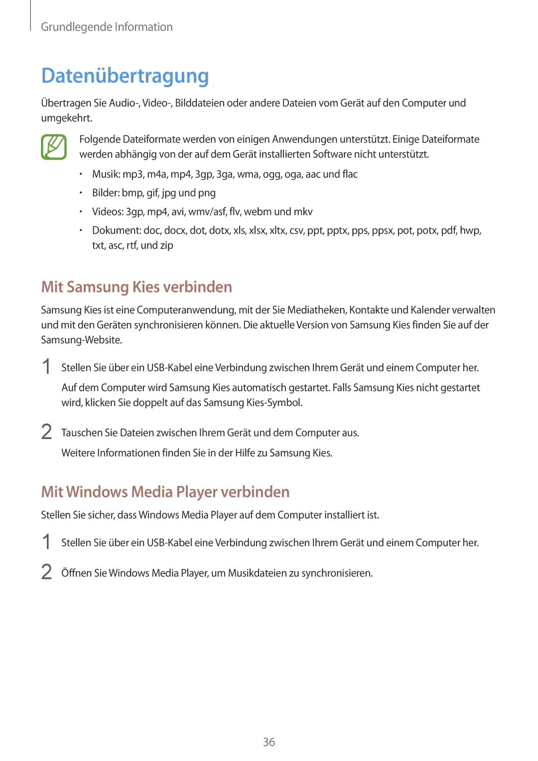 Samsung GT-S7710KRATUR, GT-S7710KRADBT Datenübertragung, Mit Samsung Kies verbinden, Mit Windows Media Player verbinden 