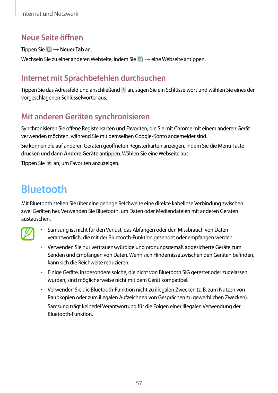 Samsung GT-S7710TAAPRT manual Bluetooth, Mit anderen Geräten synchronisieren, Tippen Sie an, um Favoriten anzuzeigen 