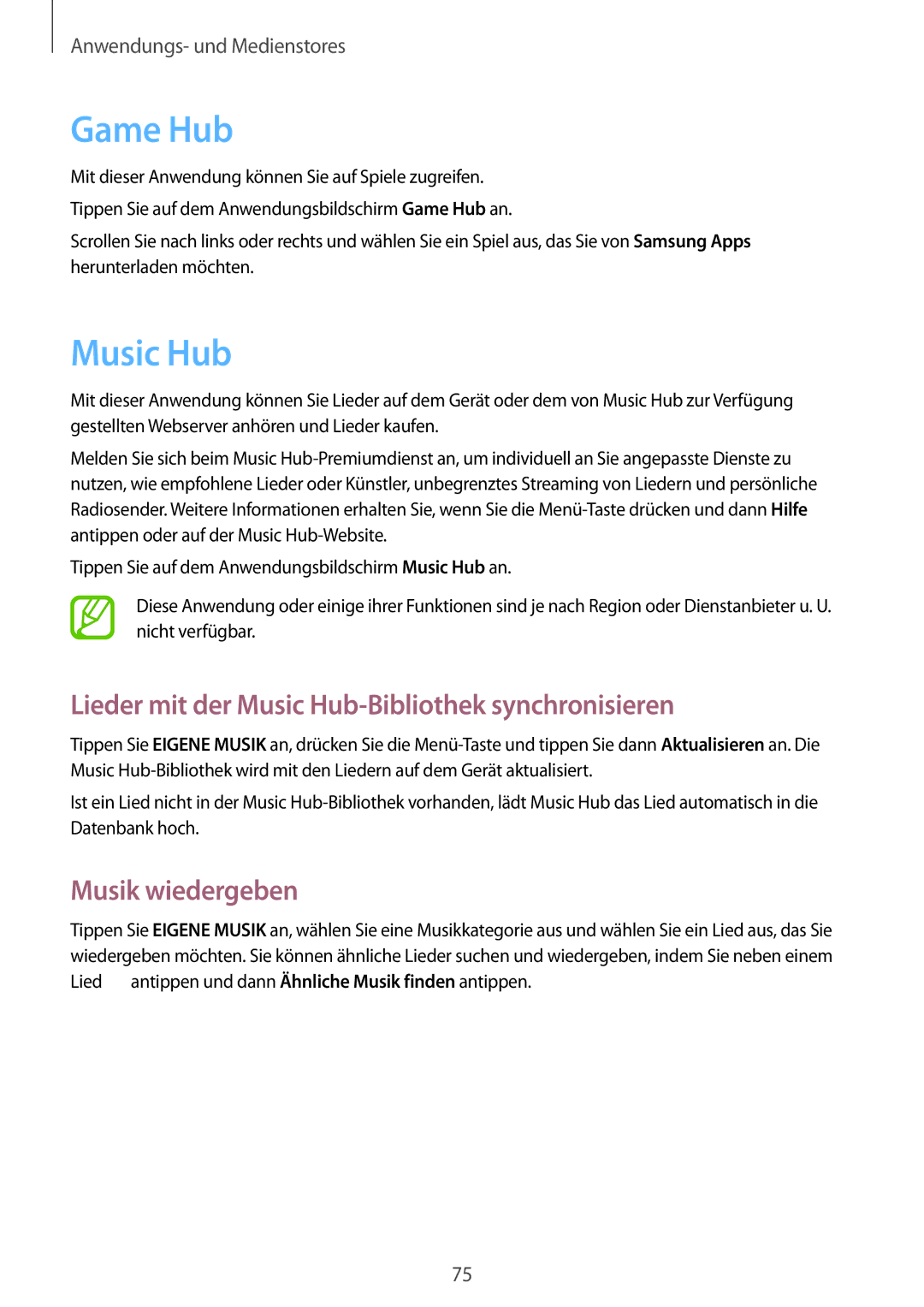 Samsung GT-S7710TAAATO, GT-S7710KRADBT, GT2S7710TAADBT Game Hub, Lieder mit der Music Hub-Bibliothek synchronisieren 