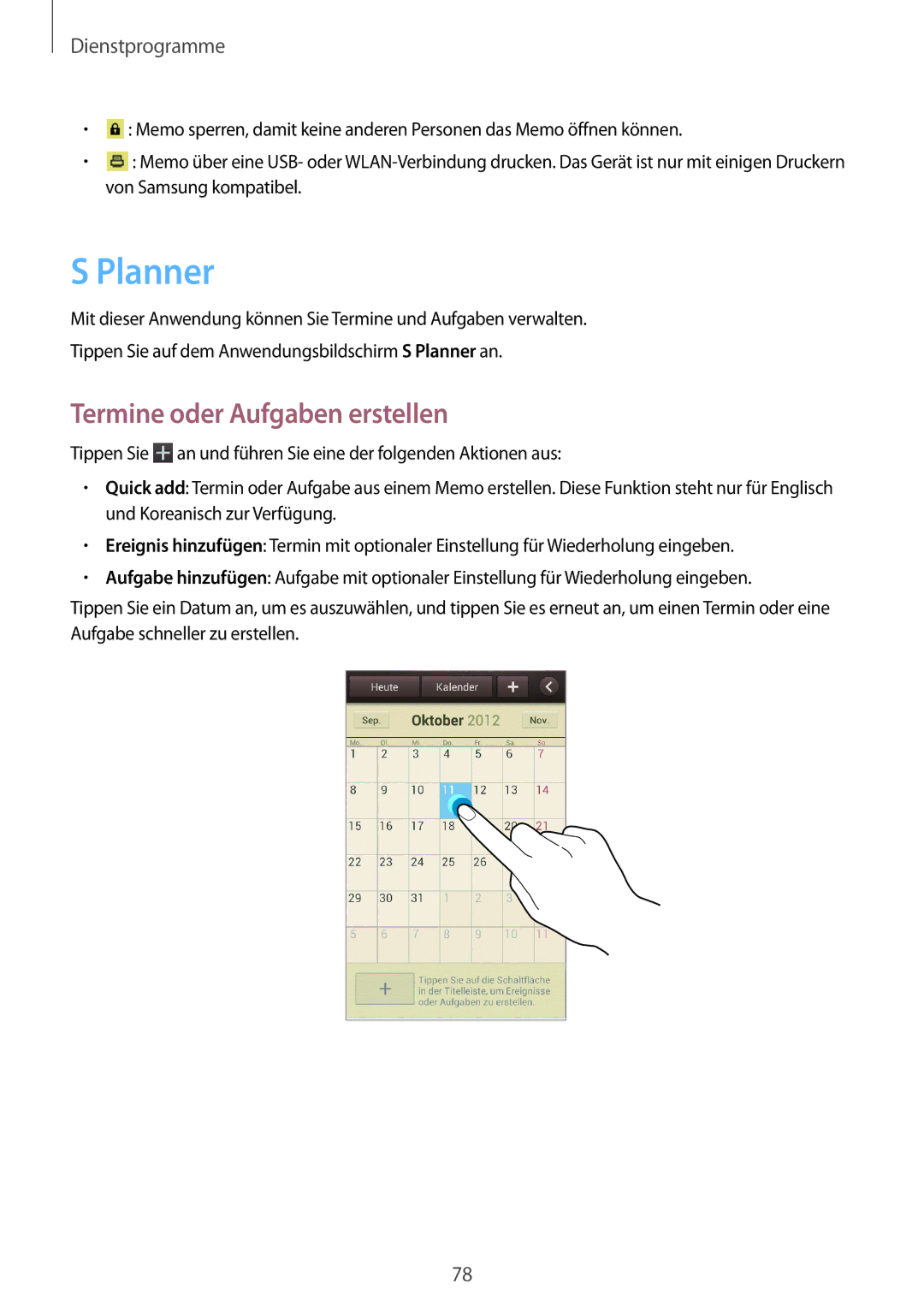 Samsung GT-S7710KRADTM, GT-S7710KRADBT, GT2S7710TAADBT, GT2S7710KRADBT manual Planner, Termine oder Aufgaben erstellen 