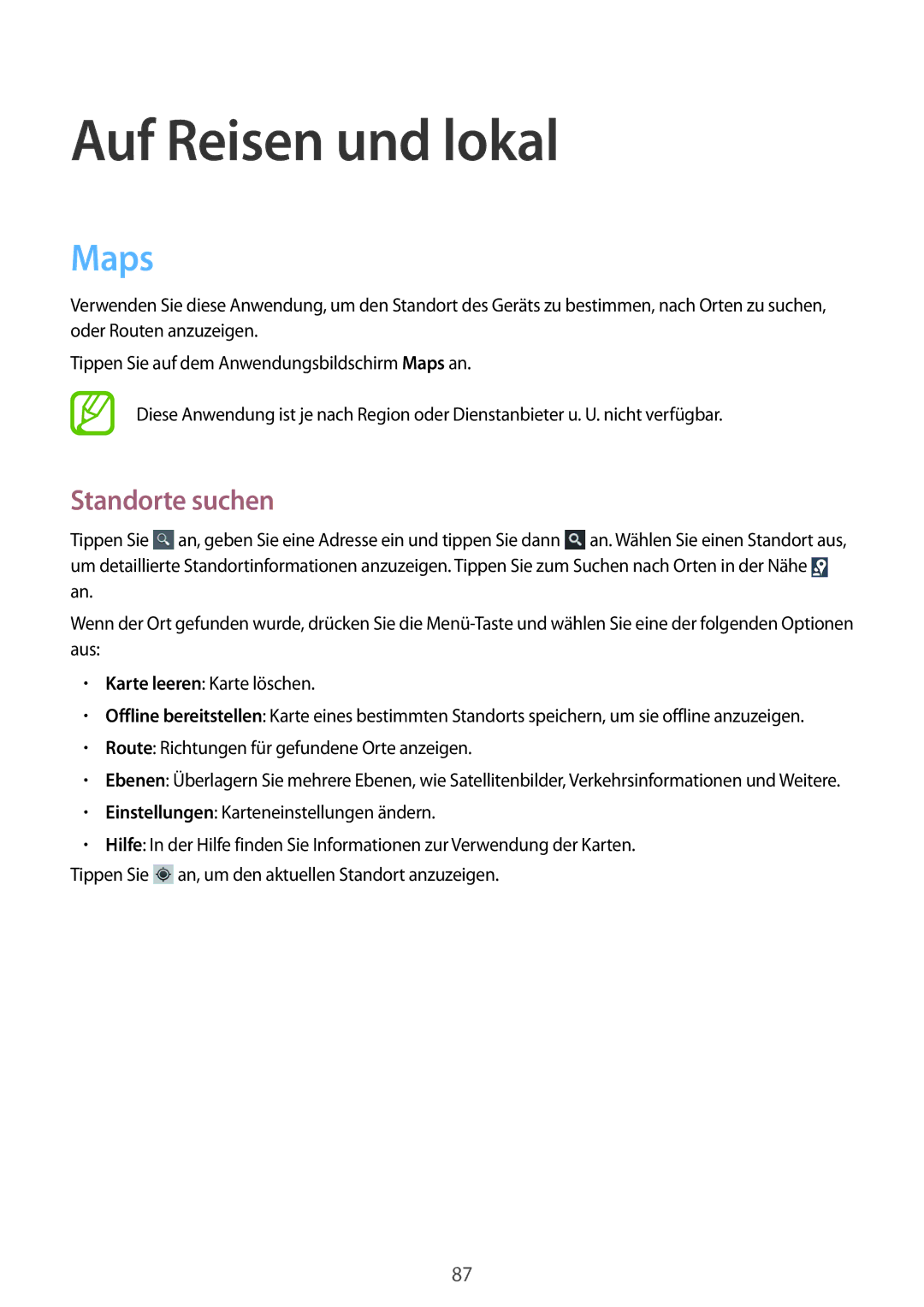 Samsung GT-S7710TAAITV, GT-S7710KRADBT, GT2S7710TAADBT, GT2S7710KRADBT manual Auf Reisen und lokal, Maps, Standorte suchen 