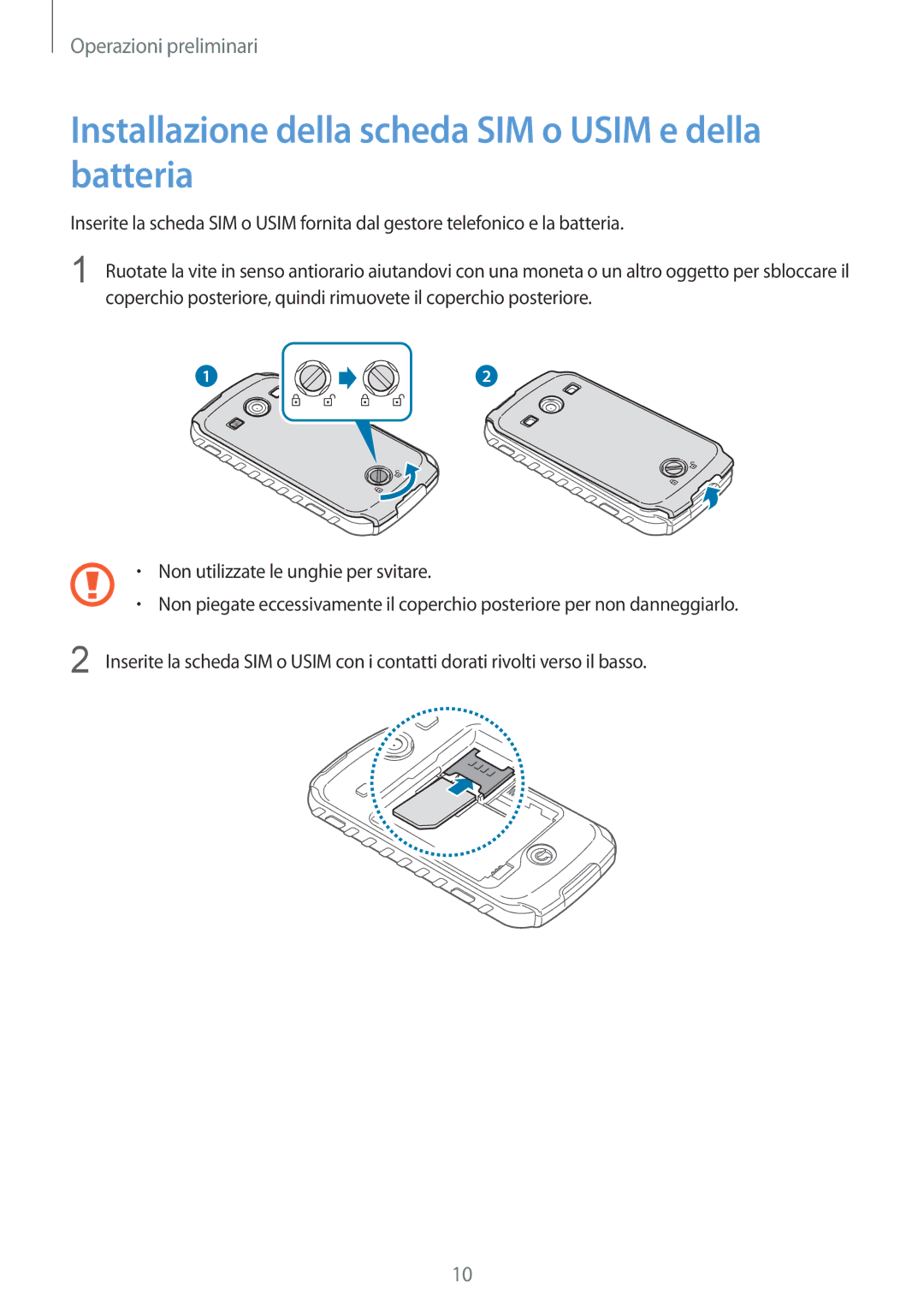 Samsung GT-S7710TAAPLS, GT-S7710KRAITV, GT-S7710TAAITV manual Installazione della scheda SIM o Usim e della batteria 