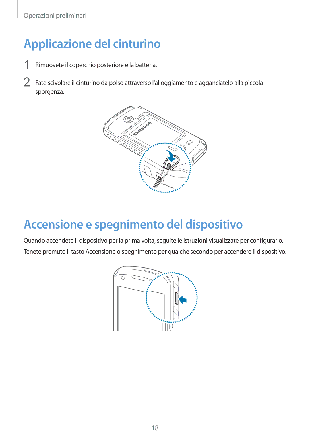 Samsung GT-S7710KRAITV, GT-S7710TAAITV, GT-S7710TAAXEO Applicazione del cinturino, Accensione e spegnimento del dispositivo 