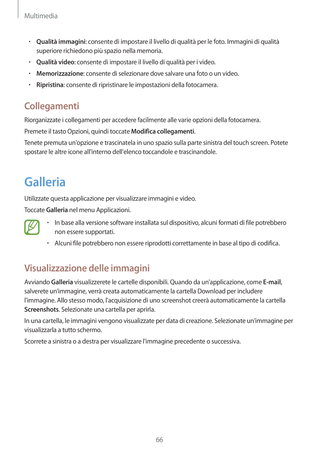 Samsung GT-S7710KRAITV, GT-S7710TAAITV, GT-S7710TAAXEO manual Galleria, Collegamenti, Visualizzazione delle immagini 