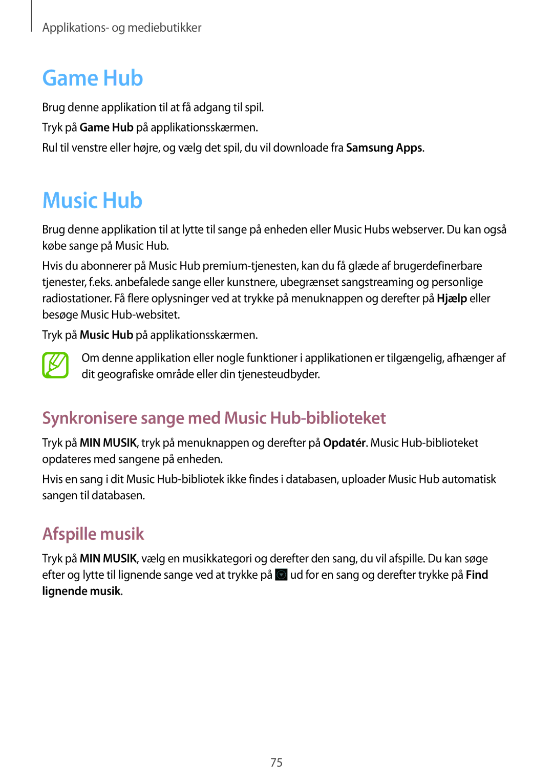 Samsung GT-S7710TAANEE, GT-S7710KRATEN, GT-S7710TAATEN manual Game Hub, Synkronisere sange med Music Hub-biblioteket 