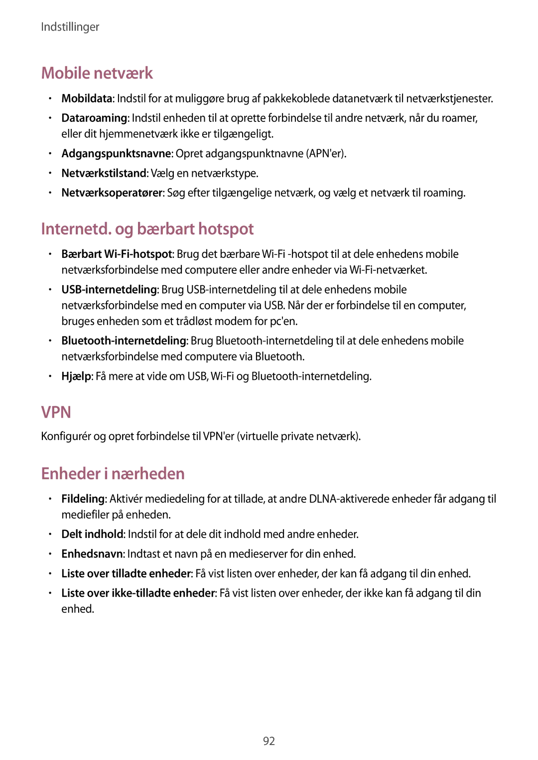 Samsung GT-S7710TAANDN, GT-S7710KRATEN, GT-S7710TAATEN Mobile netværk, Internetd. og bærbart hotspot, Enheder i nærheden 