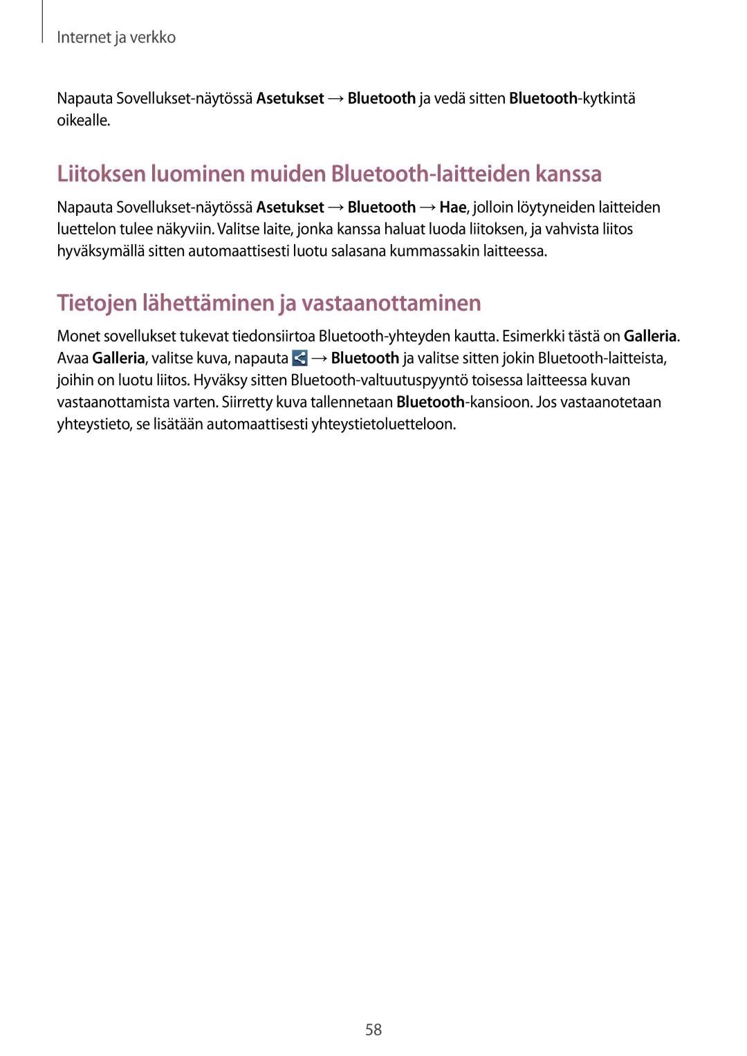 Samsung GT-S7710KRANDN Liitoksen luominen muiden Bluetooth-laitteiden kanssa, Tietojen lähettäminen ja vastaanottaminen 