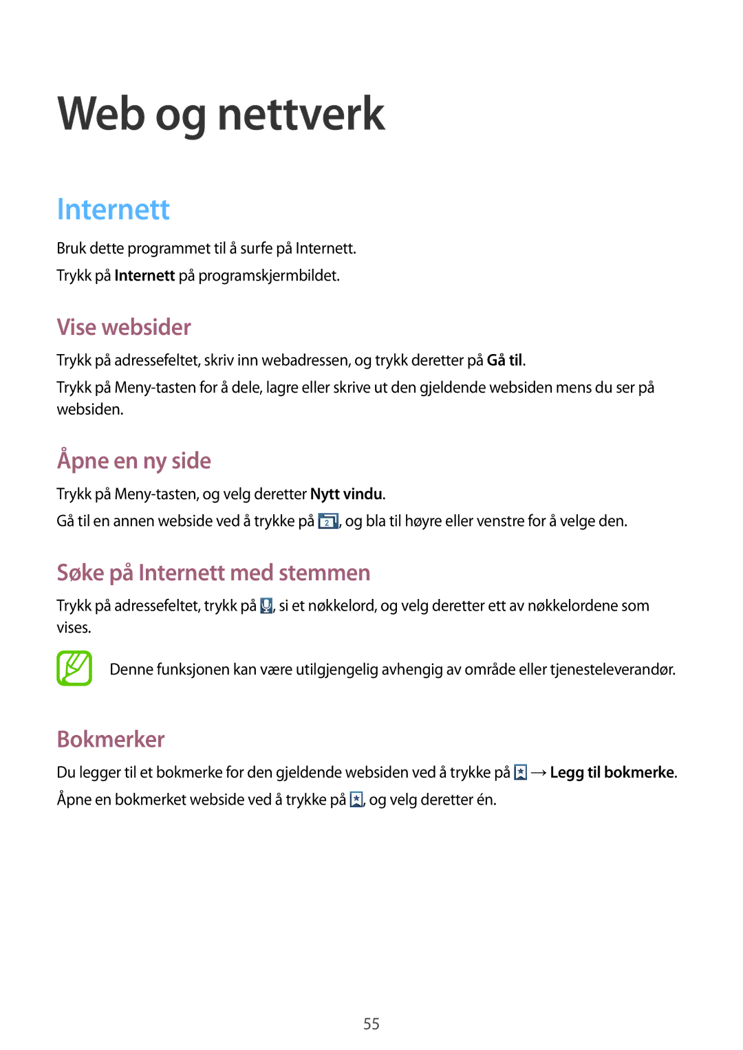 Samsung GT-S7710TAATEN, GT-S7710KRATEN, GT-S7710TAANDN, GT-S7710TAANEE, GT-S7710KRANDN manual Web og nettverk, Internett 