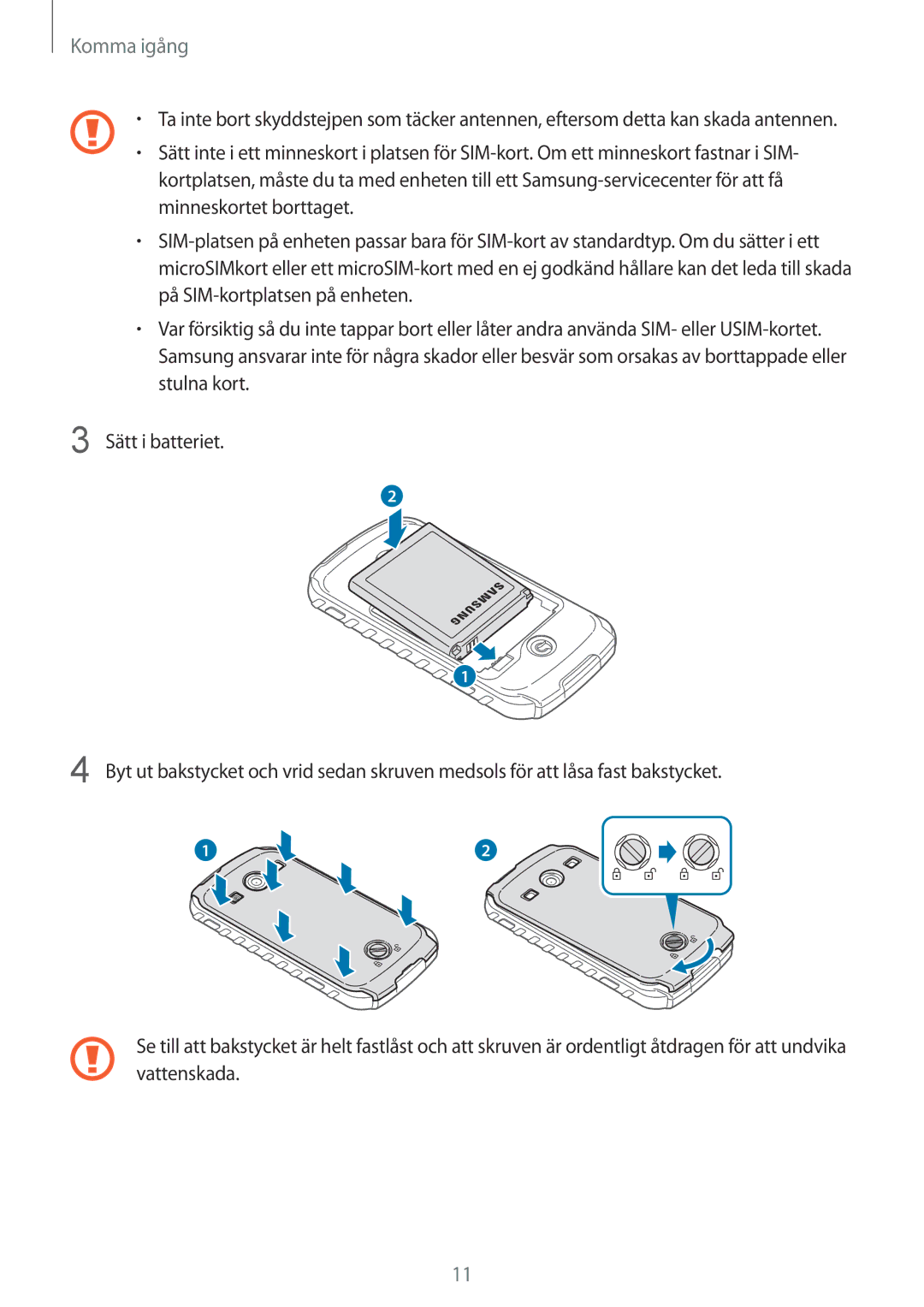 Samsung GT-S7710KRANEE, GT-S7710KRATEN, GT-S7710TAATEN, GT-S7710TAANDN, GT-S7710TAANEE, GT-S7710KRANDN manual Komma igång 