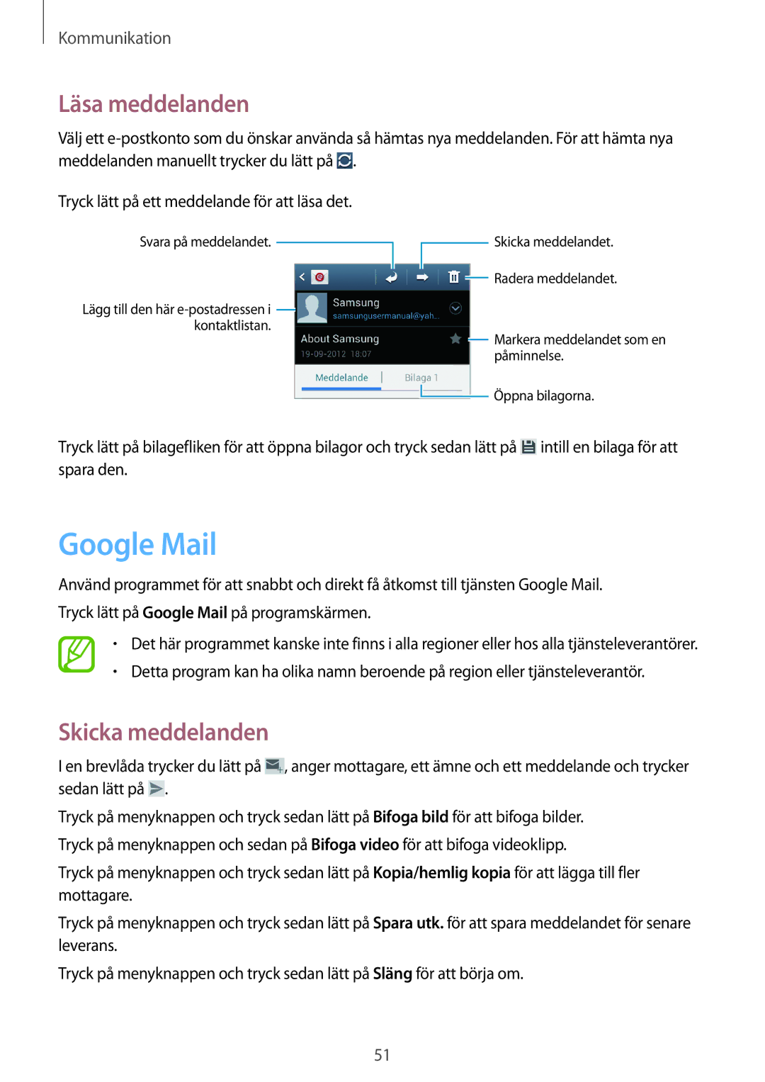 Samsung GT-S7710TAANEE, GT-S7710KRATEN, GT-S7710TAATEN, GT-S7710TAANDN, GT-S7710KRANDN manual Google Mail, Läsa meddelanden 