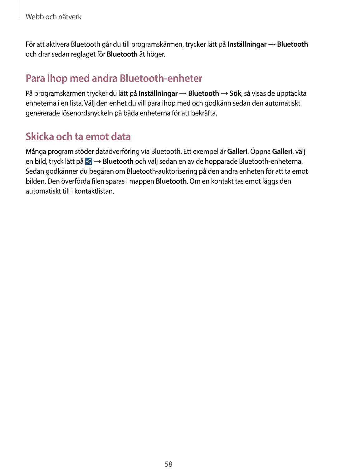 Samsung GT-S7710KRANDN, GT-S7710KRATEN, GT-S7710TAATEN manual Para ihop med andra Bluetooth-enheter, Skicka och ta emot data 