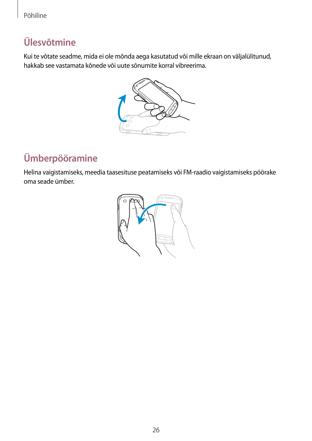 Samsung GT-S7710TAASEB manual Ülesvõtmine, Ümberpööramine 