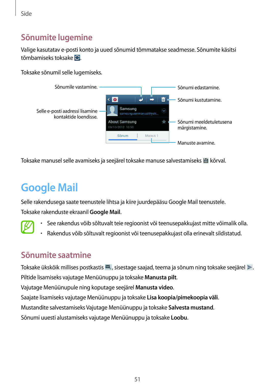 Samsung GT-S7710TAASEB manual Google Mail, Sõnumite lugemine 