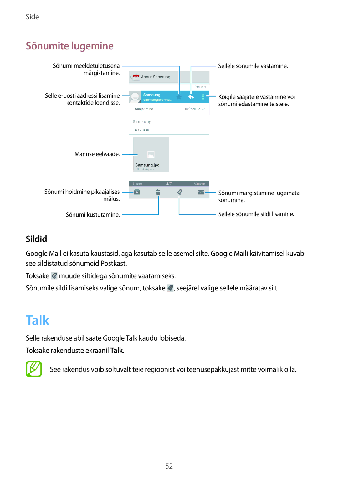 Samsung GT-S7710TAASEB manual Talk, Sildid 