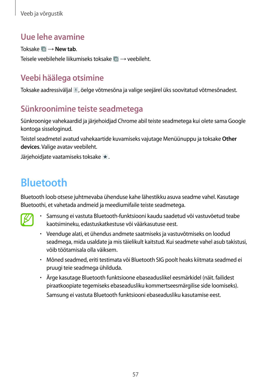 Samsung GT-S7710TAASEB manual Bluetooth, Sünkroonimine teiste seadmetega 