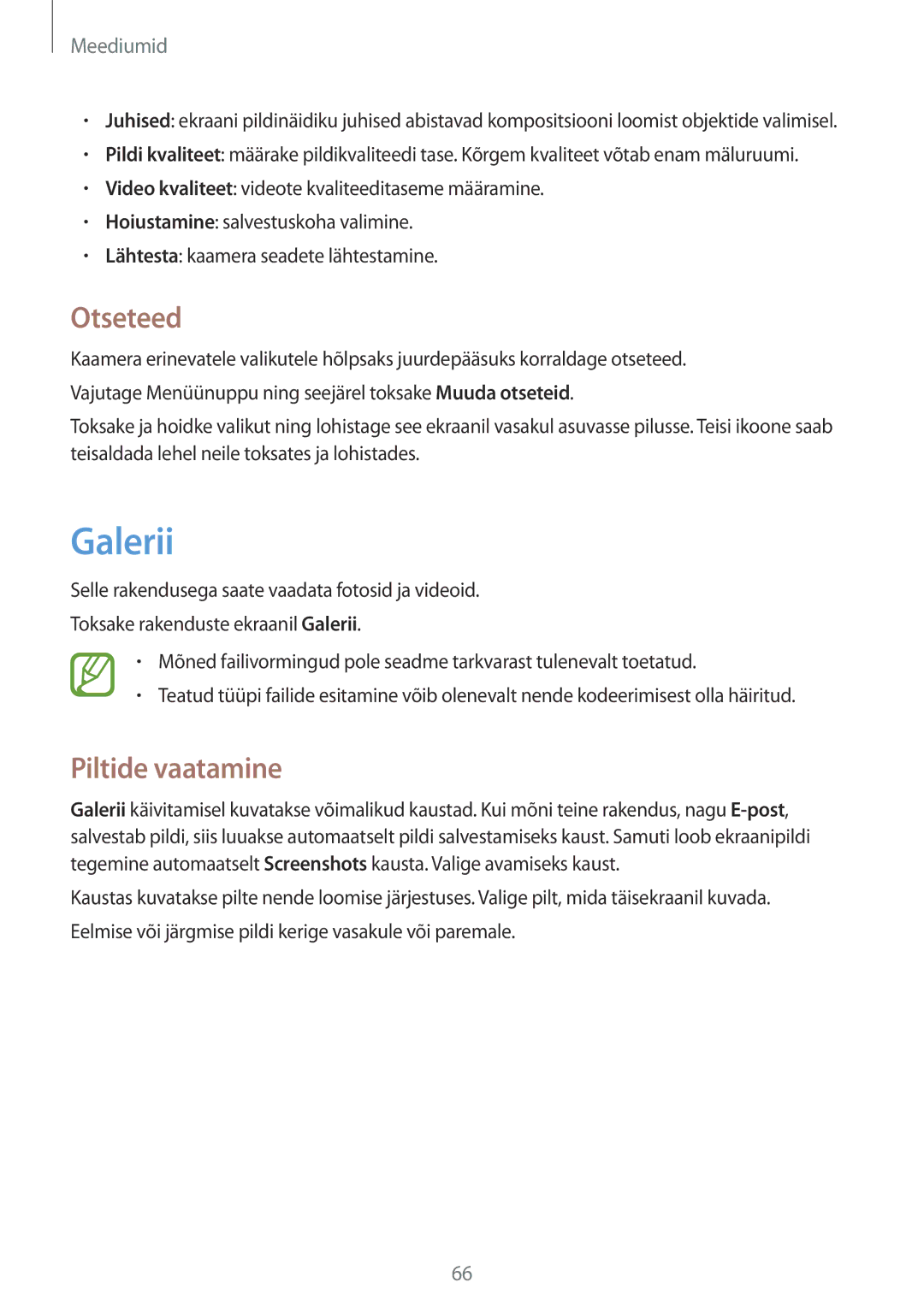 Samsung GT-S7710TAASEB manual Galerii, Otseteed, Piltide vaatamine 