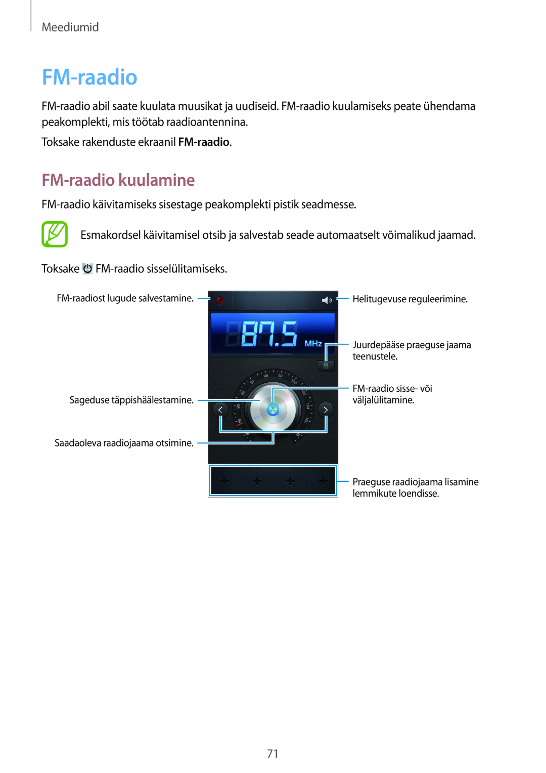 Samsung GT-S7710TAASEB manual FM-raadio kuulamine 