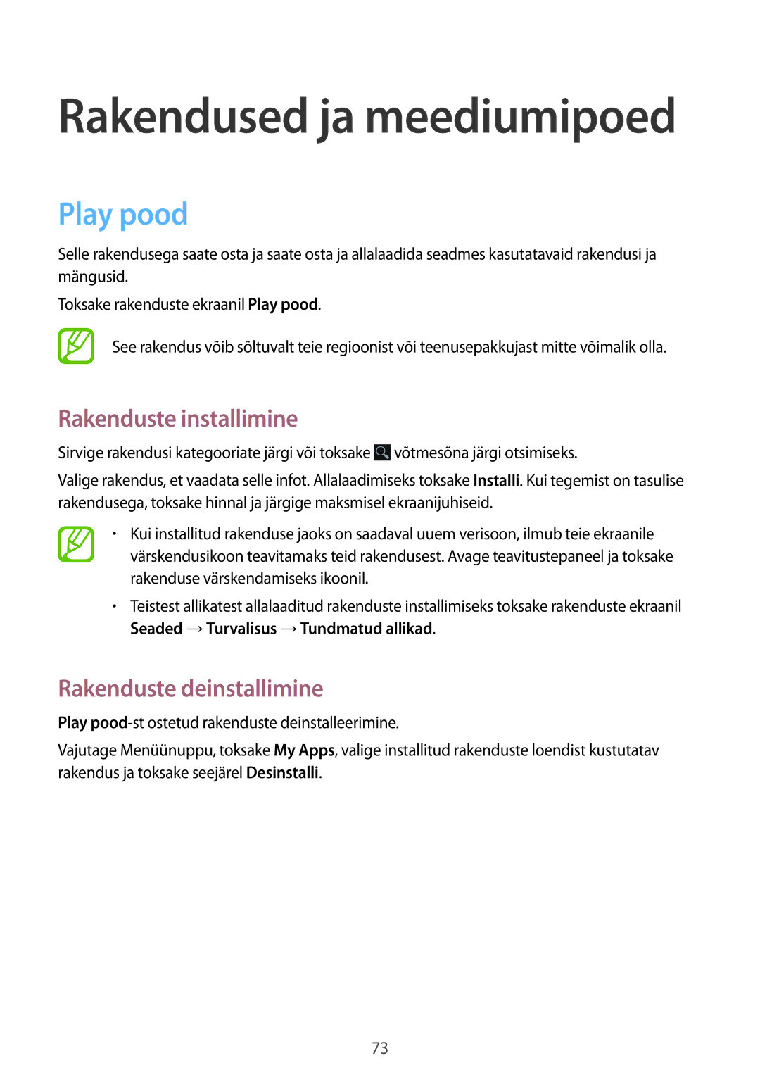 Samsung GT-S7710TAASEB manual Rakendused ja meediumipoed, Play pood 