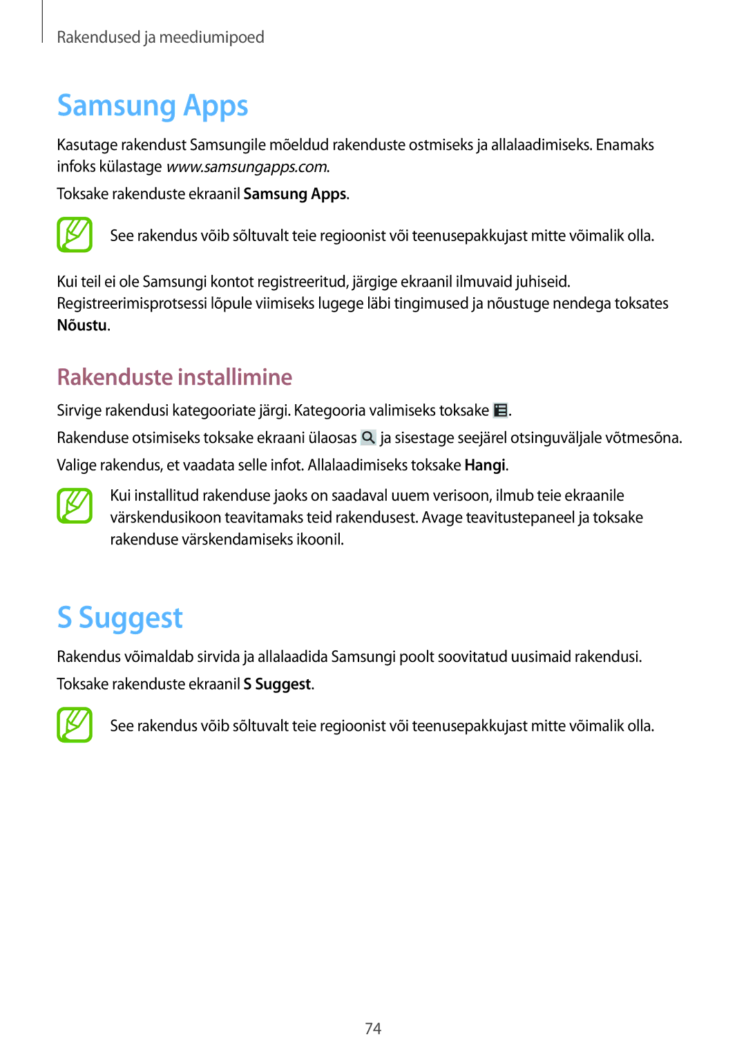 Samsung GT-S7710TAASEB manual Samsung Apps, Suggest 