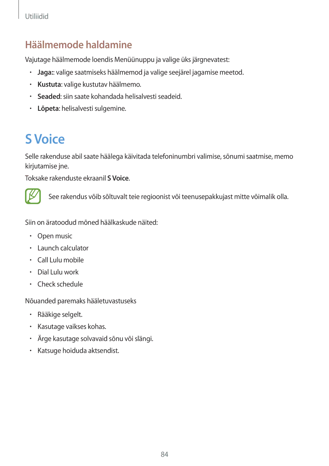 Samsung GT-S7710TAASEB manual Voice, Häälmemode haldamine 