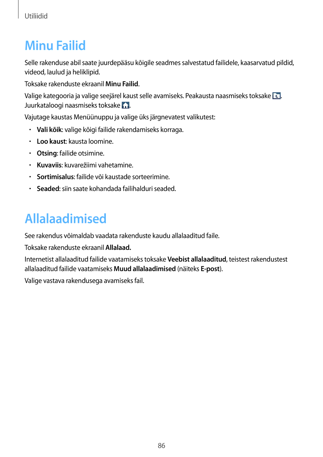 Samsung GT-S7710TAASEB manual Minu Failid, Allalaadimised 