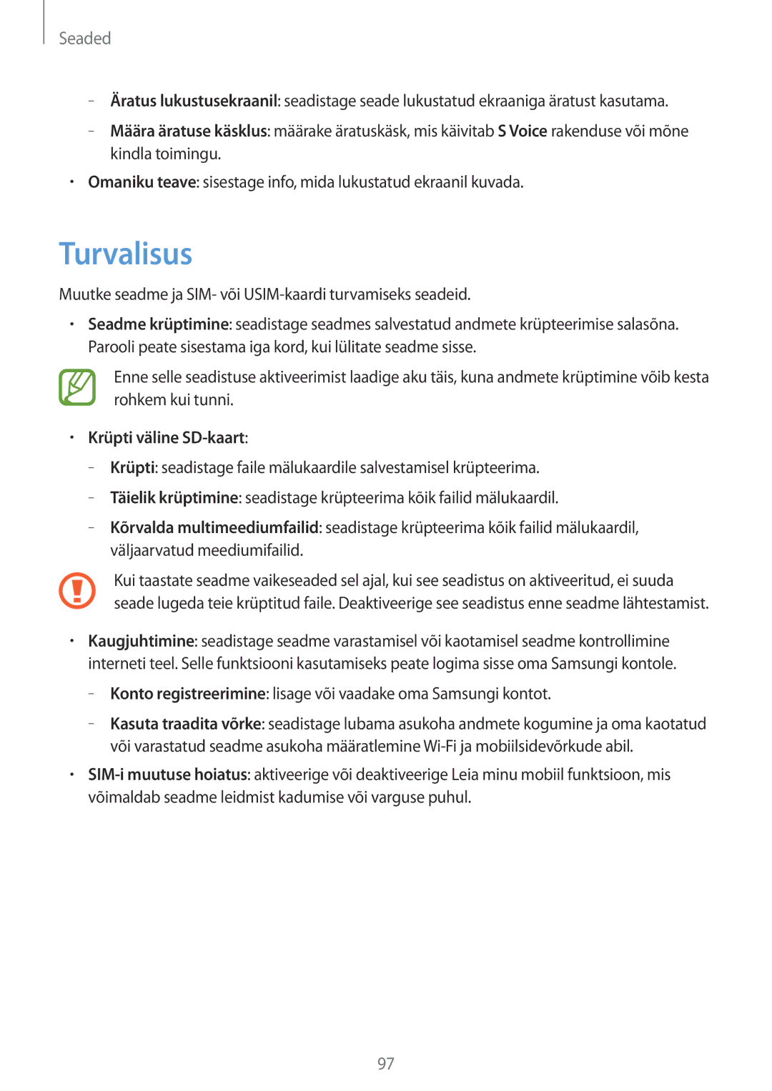 Samsung GT-S7710TAASEB manual Turvalisus, Krüpti väline SD-kaart 