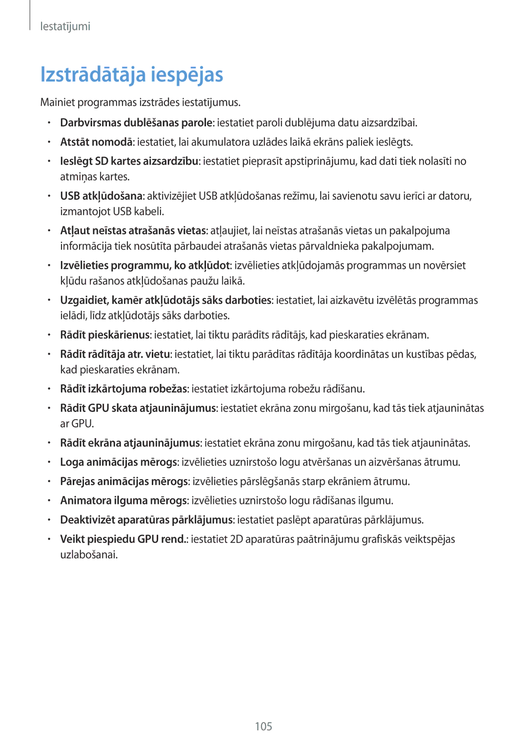 Samsung GT-S7710TAASEB manual Izstrādātāja iespējas 