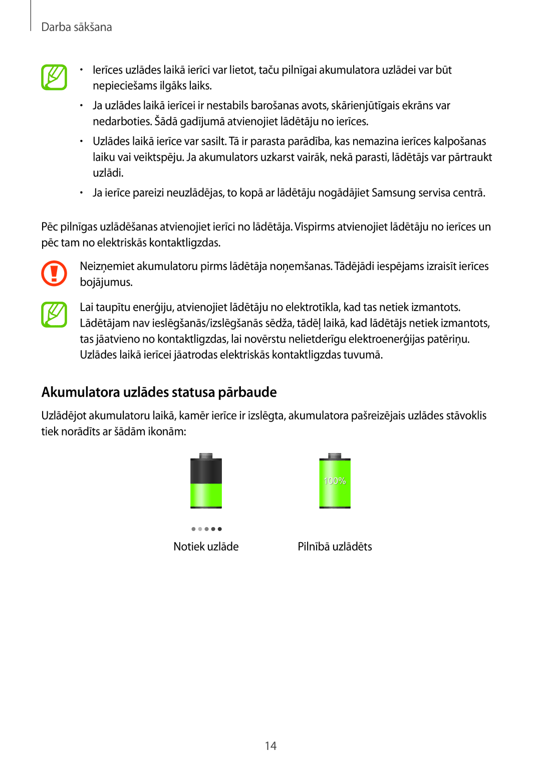 Samsung GT-S7710TAASEB manual Akumulatora uzlādes statusa pārbaude 