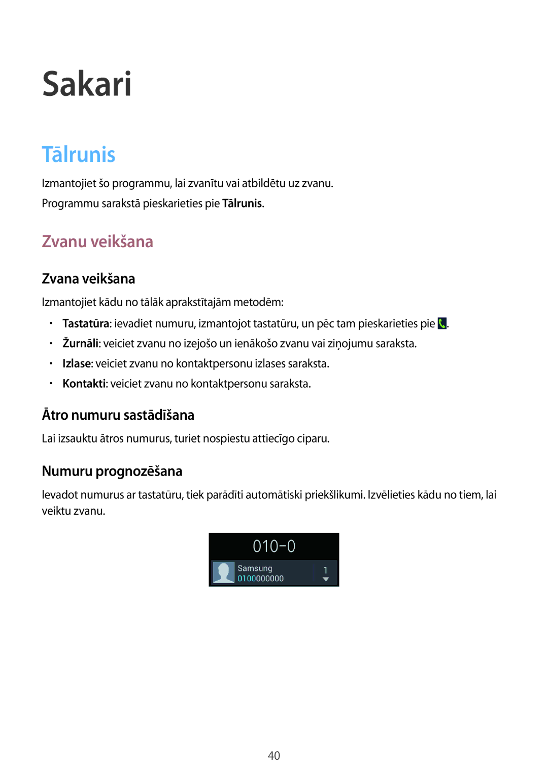 Samsung GT-S7710TAASEB manual Sakari, Tālrunis, Zvanu veikšana 