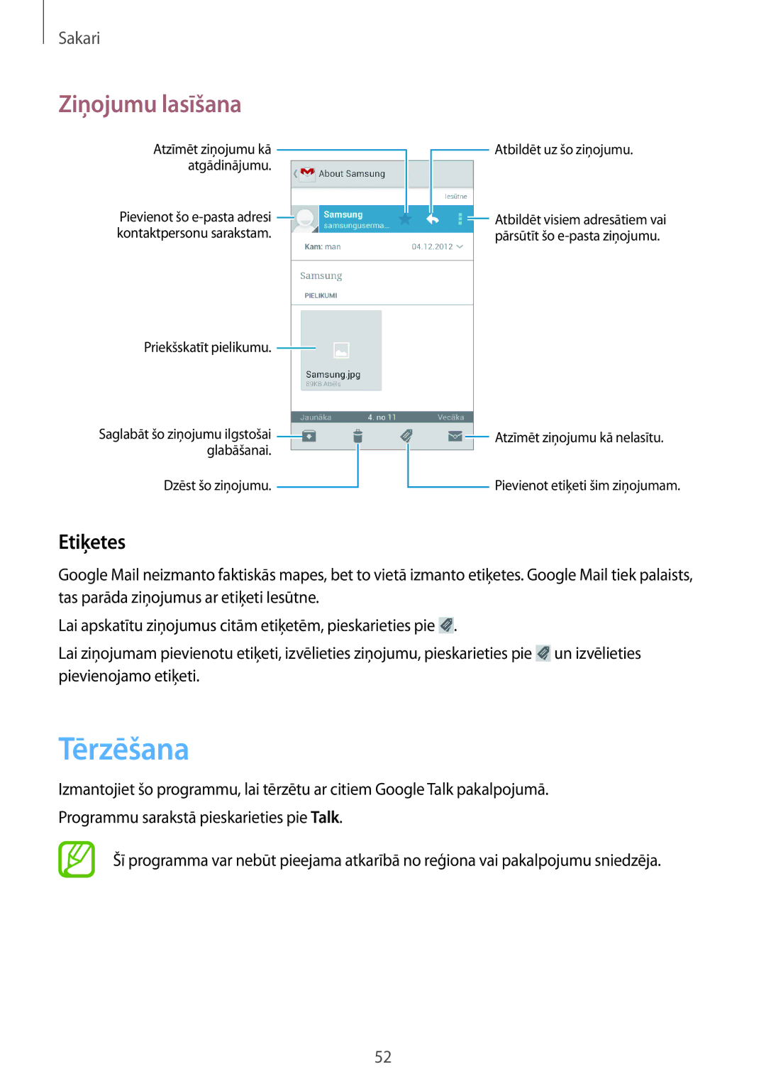 Samsung GT-S7710TAASEB manual Tērzēšana, Etiķetes 