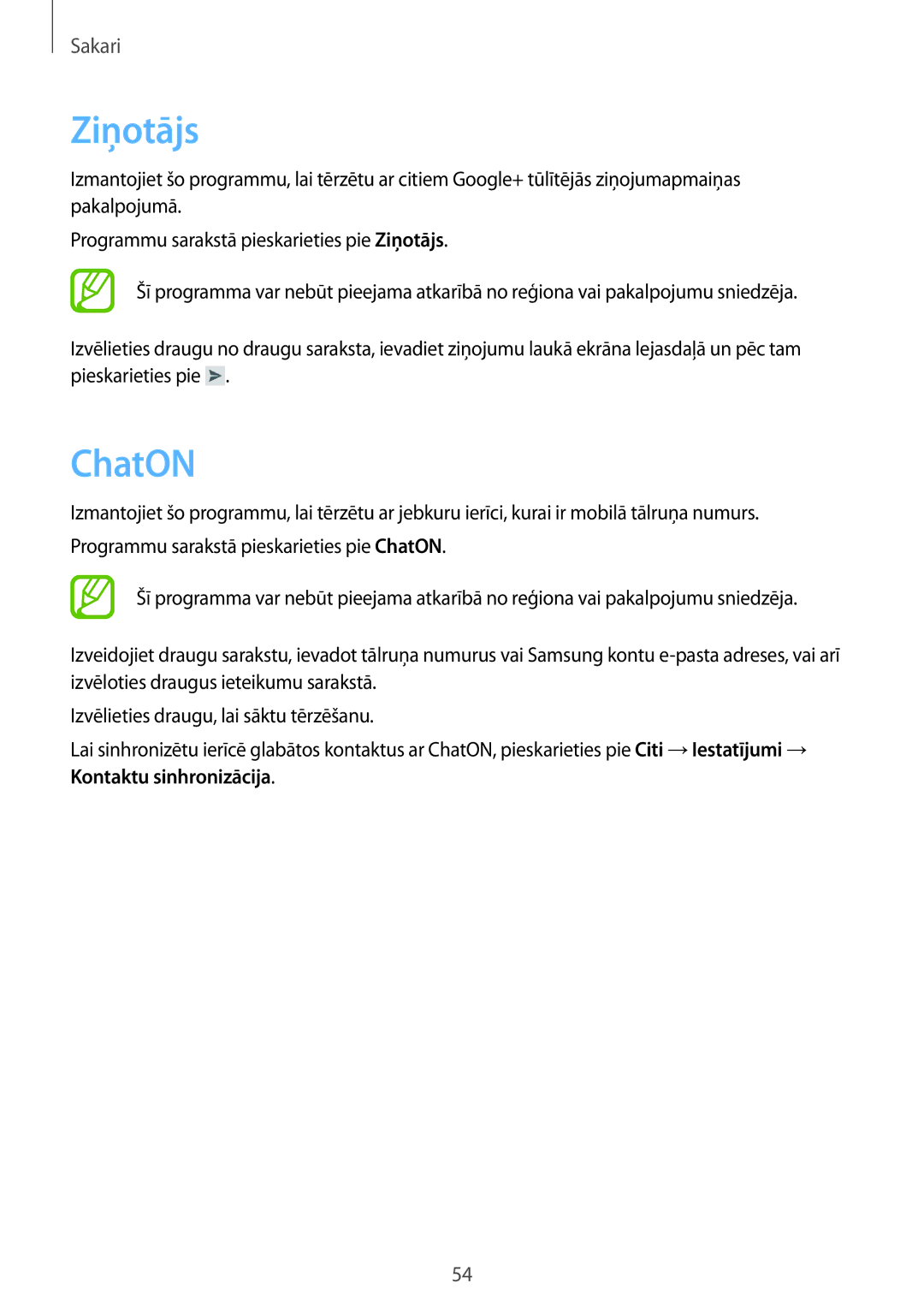 Samsung GT-S7710TAASEB manual Ziņotājs, ChatON, Kontaktu sinhronizācija 