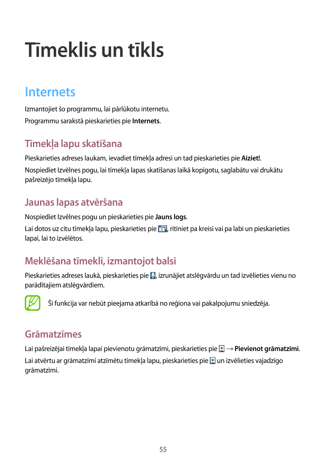 Samsung GT-S7710TAASEB manual Tīmeklis un tīkls, Internets 