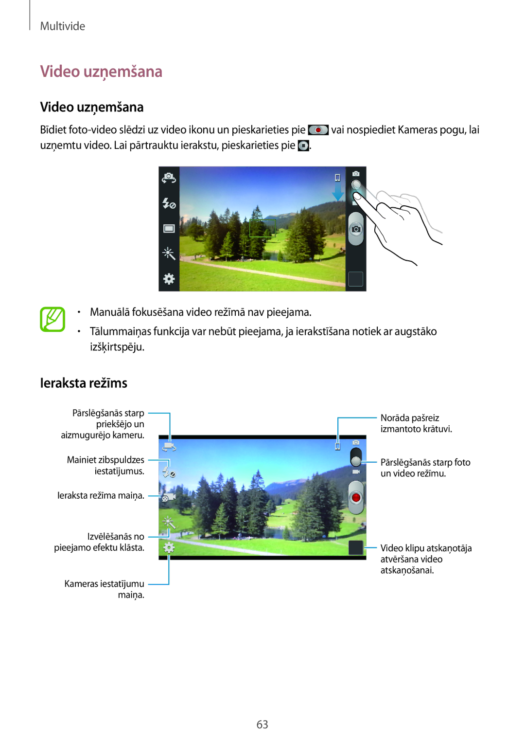 Samsung GT-S7710TAASEB manual Video uzņemšana, Ieraksta režīms 