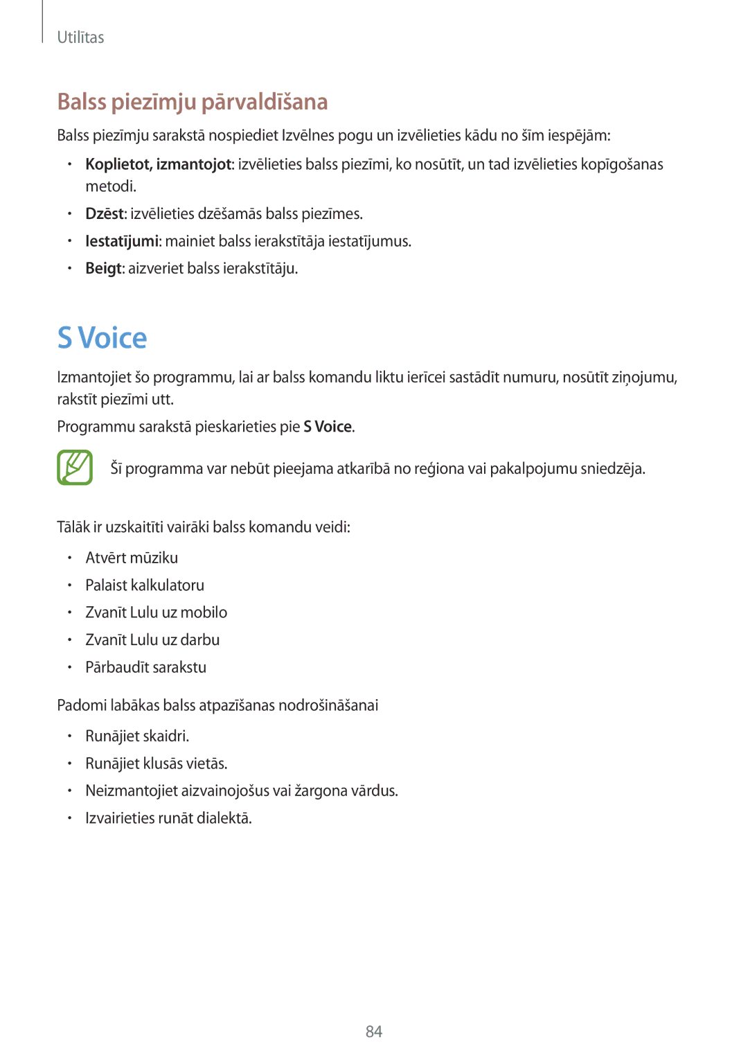 Samsung GT-S7710TAASEB manual Voice, Balss piezīmju pārvaldīšana 