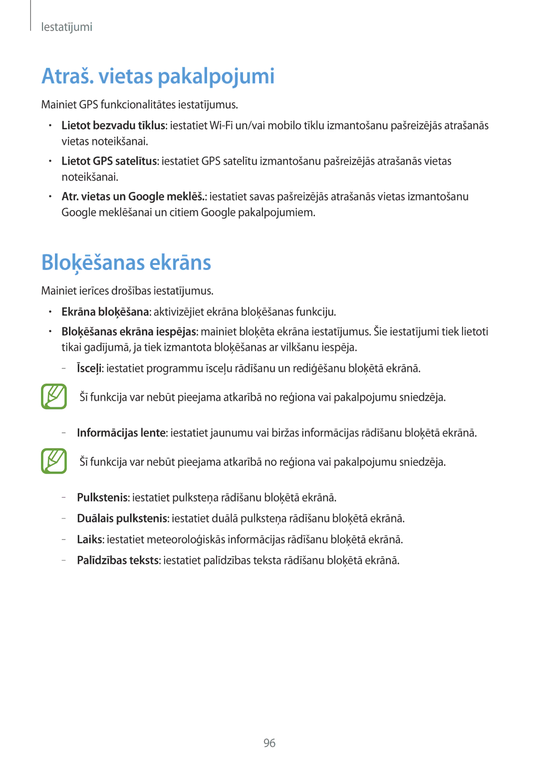 Samsung GT-S7710TAASEB manual Atraš. vietas pakalpojumi, Bloķēšanas ekrāns 