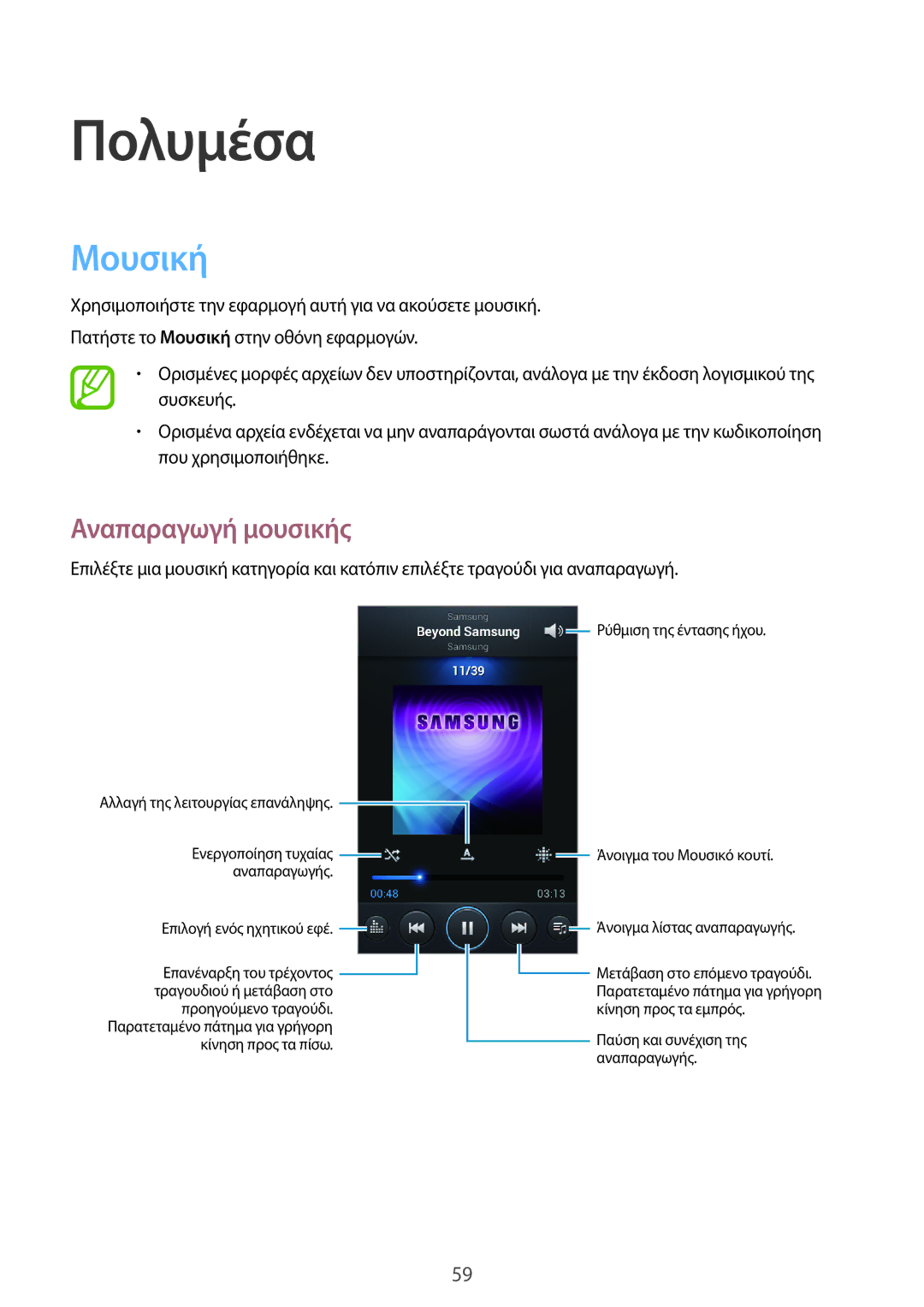 Samsung GT-S7710TAACYV, GT-S7710TAAVGR, GT-S7710KRACYV manual Πολυμέσα, Μουσική, Αναπαραγωγή μουσικής 