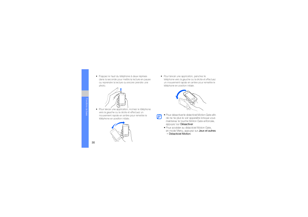 Samsung GT-S8000KKASFR, GT-S8000KKANRJ, GT-S8000KKAXEF, GT-S8000XKANRJ, GT-S8000OWAXEF, GT-S8000KKAEGL manual Fonctions de base 
