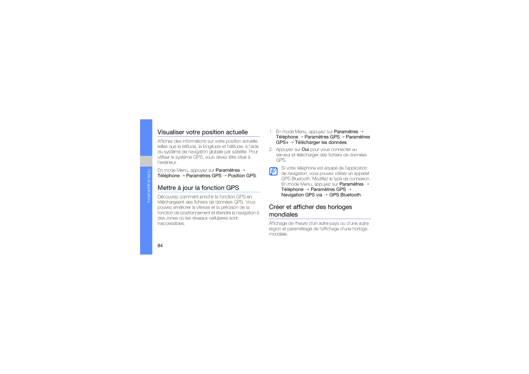 Samsung GT-S8000KKAEGL, GT-S8000KKANRJ, GT-S8000KKAXEF Visualiser votre position actuelle, Mettre à jour la fonction GPS 
