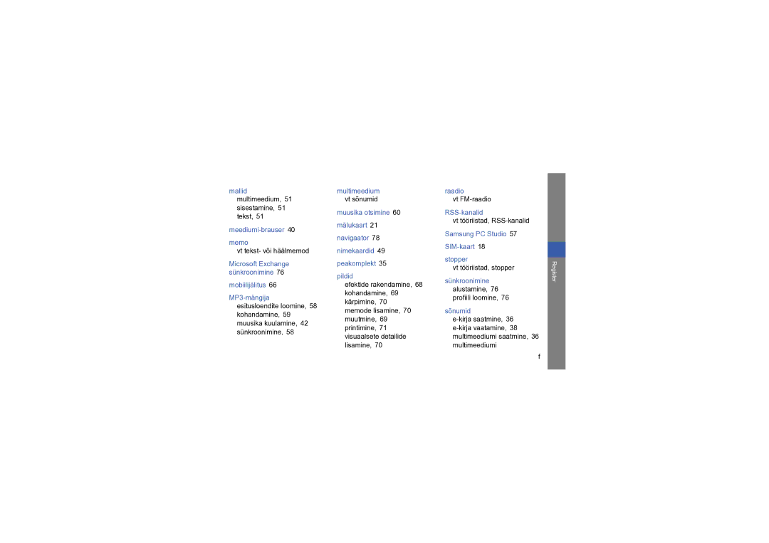 Samsung GT-S8000KKASEB manual Vt tekst- või häälmemod, Vt FM-raadio, Vt tööriistad, RSS-kanalid, Vt tööriistad, stopper 