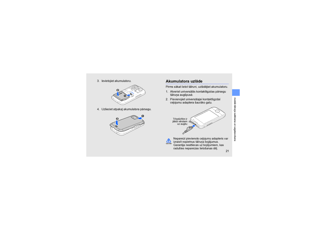 Samsung GT-S8000KKASEB manual Akumulatora uzlāde 