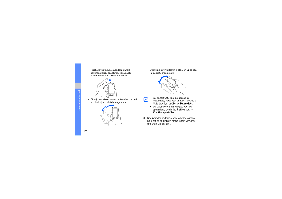 Samsung GT-S8000KKASEB manual Lai dezaktivētu kustību apmācību 