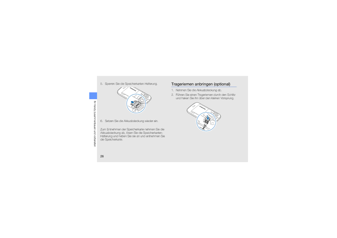 Samsung GT-S8000UVAEPL, GT-S8000UVMEPL, GT-S8000TKAVIA, GT-S8000OWADBT, GT-S8000KKMDTM manual Trageriemen anbringen optional 