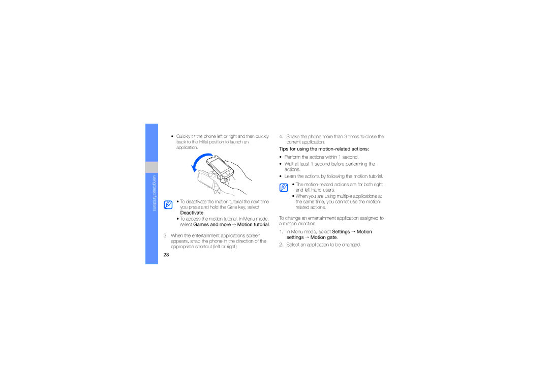 Samsung GT-S8000BDADBT, GT-S8000UVMEPL, GT-S8000TKAVIA, GT-S8000OWADBT, GT-S8000KKMDTM, GT-S8000KKAORG Using basic functions 