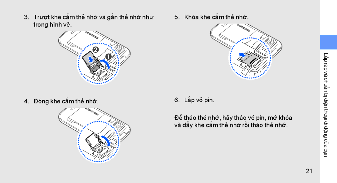 Samsung GT-S8003PNEXEV, GT-S8003KKEXXV, GT-S8003UVAXEV, GT-S8003HKAXEV manual Lắp ráp và chuẩn bị điện thoại di động của bạn 